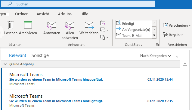 E-Mail-Benachrichtigungen von Microsoft Team