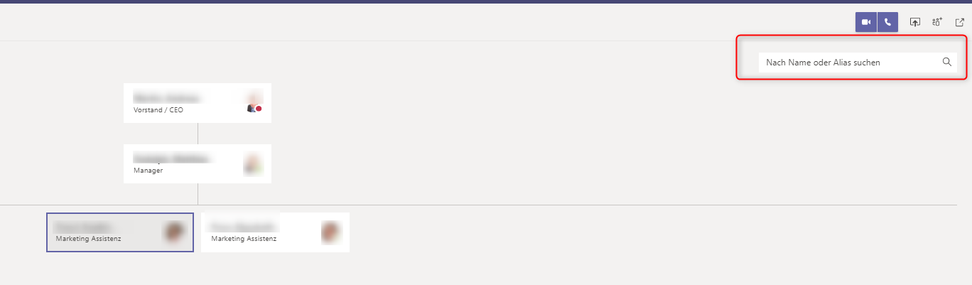 Suchfeld im Who Organigramm verwenden